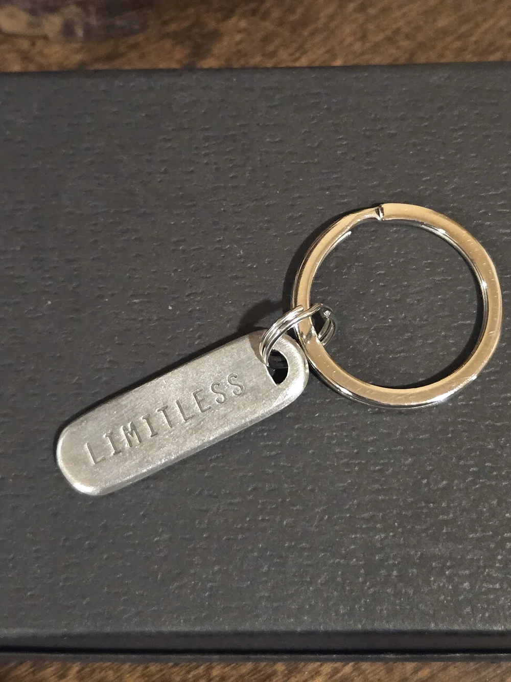 LIMITLESS Rounded Rectangular Pewter Inspirational Keychain